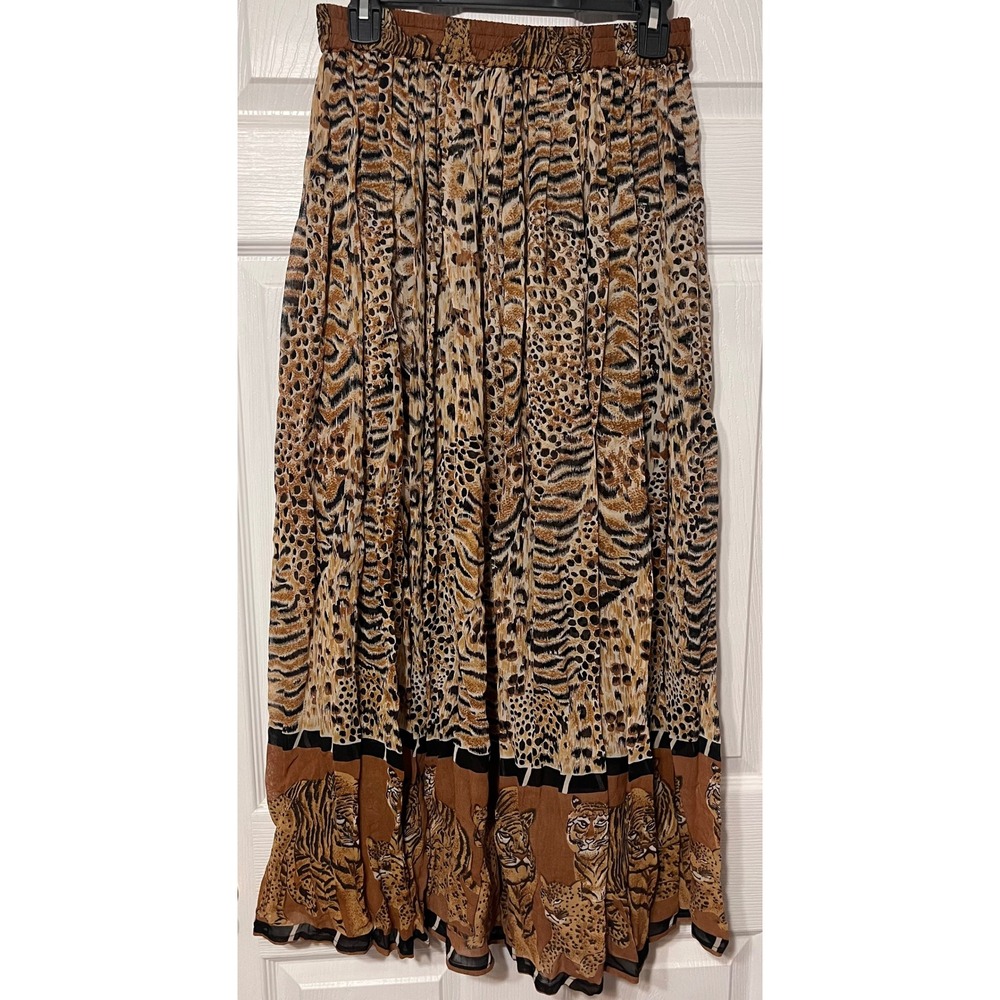 Revue Vintage Animal Print Broomstick Maxi Skirt Tiger Leopard Cheetah Womens M